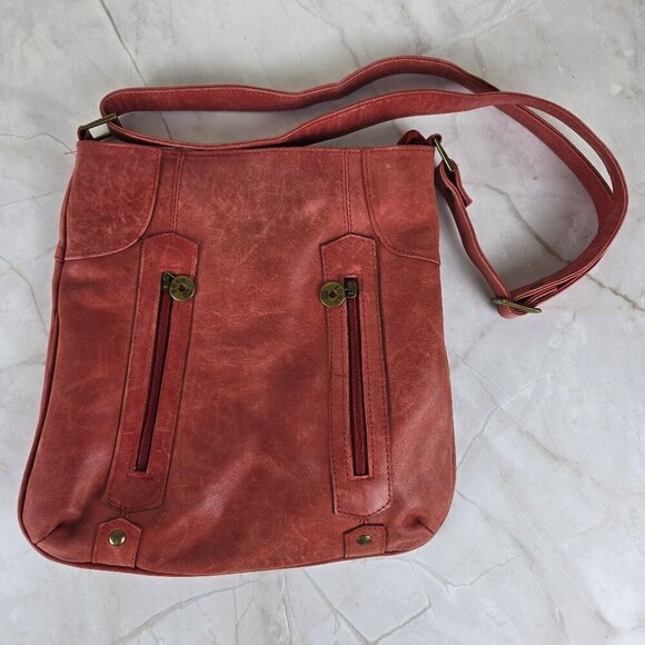 Bonn Red Leather Crossbody Bag Brushed Gold Hardware Adjustable Long Strap - Picture 1 of 13